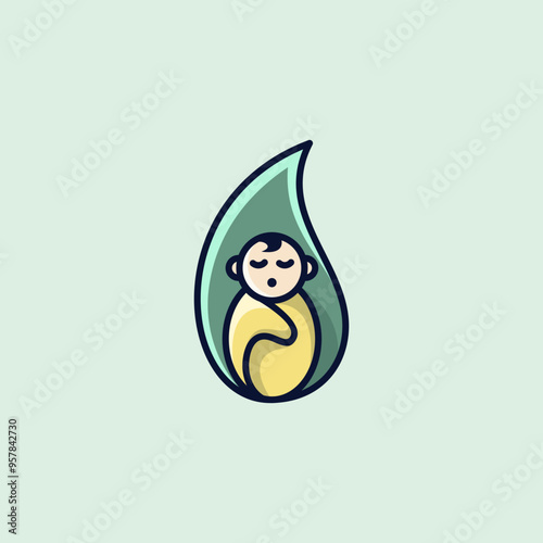 baby sleeping on leaves logo. cute baby sleep vector