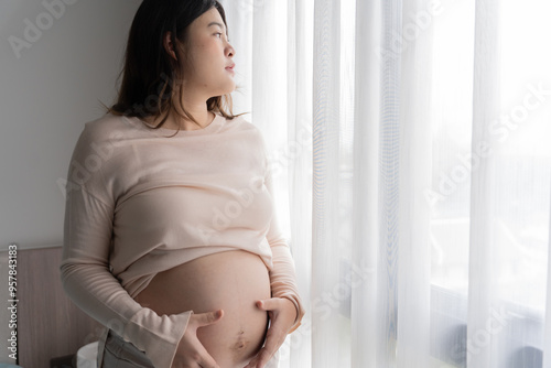 Pregnant asian woman holds hands on belly touching her baby caring about her health Beautiful happy pregnant woman tender mood photo of pregnancy Free Download Pregnant asian woman holds hands on belly touching her baby caring about her health Beautiful happy pregnant woman tender mood photo of pregnancy - GFXLoad