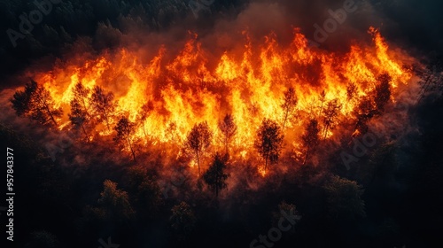 Aerial View of a Forest Fire