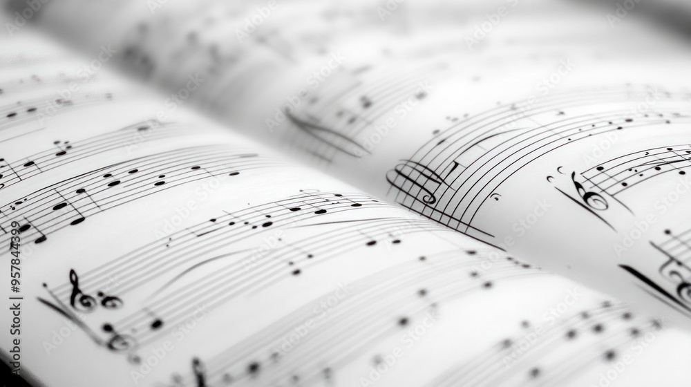 Sheet music for a classical composition, elegantly displayed, notes almost dancing off the page, Sheet music for a classical composition, elegantly displayed, notes almost dancing off the page,