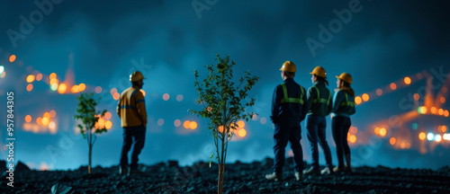 Workers Planting a Tree in a Mine photo