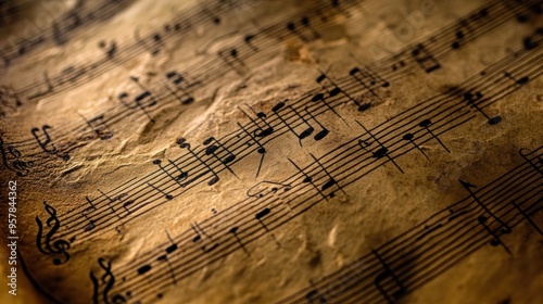 Sheet music for a classical composition, elegantly displayed, notes almost dancing off the page,