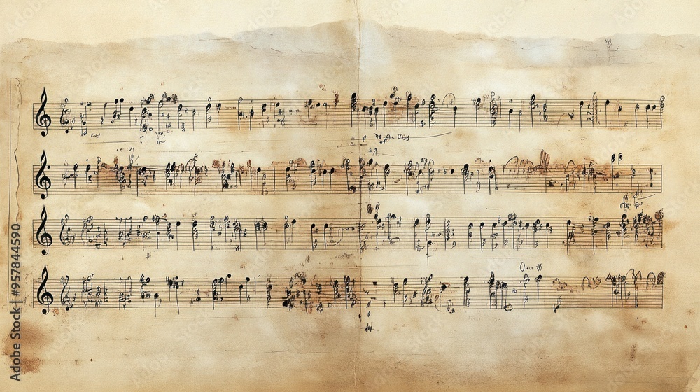 Fototapeta premium Sheet music for a classical composition, elegantly displayed, notes almost dancing off the page,