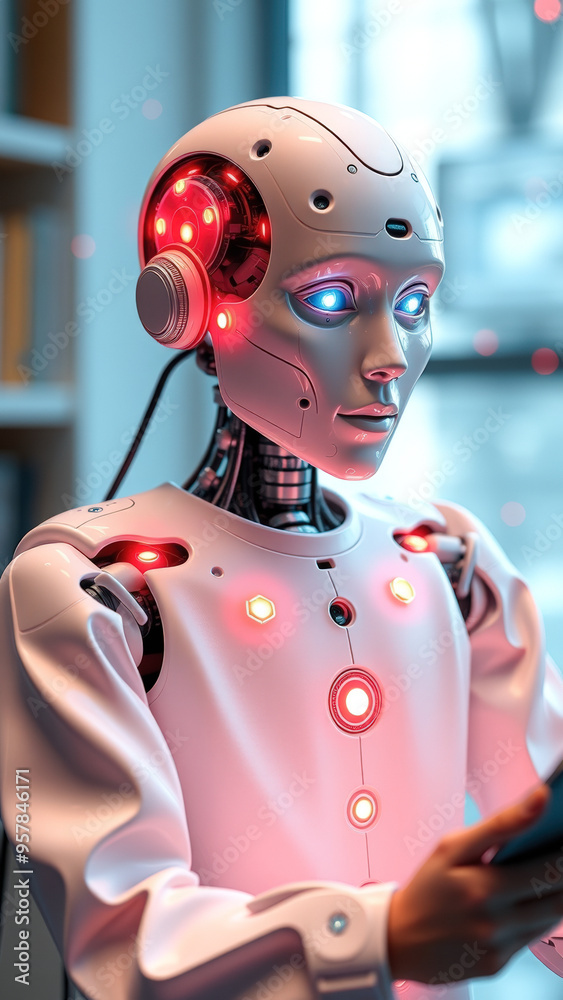 Fototapeta premium AI Robot with Glowing Lights