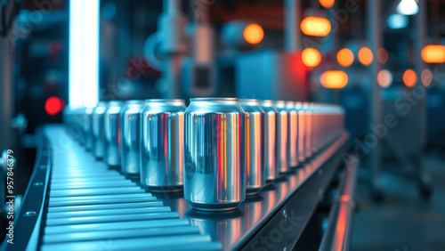 Wallpaper Mural Aluminum Cans Moving on Conveyor Belt in Factory Torontodigital.ca