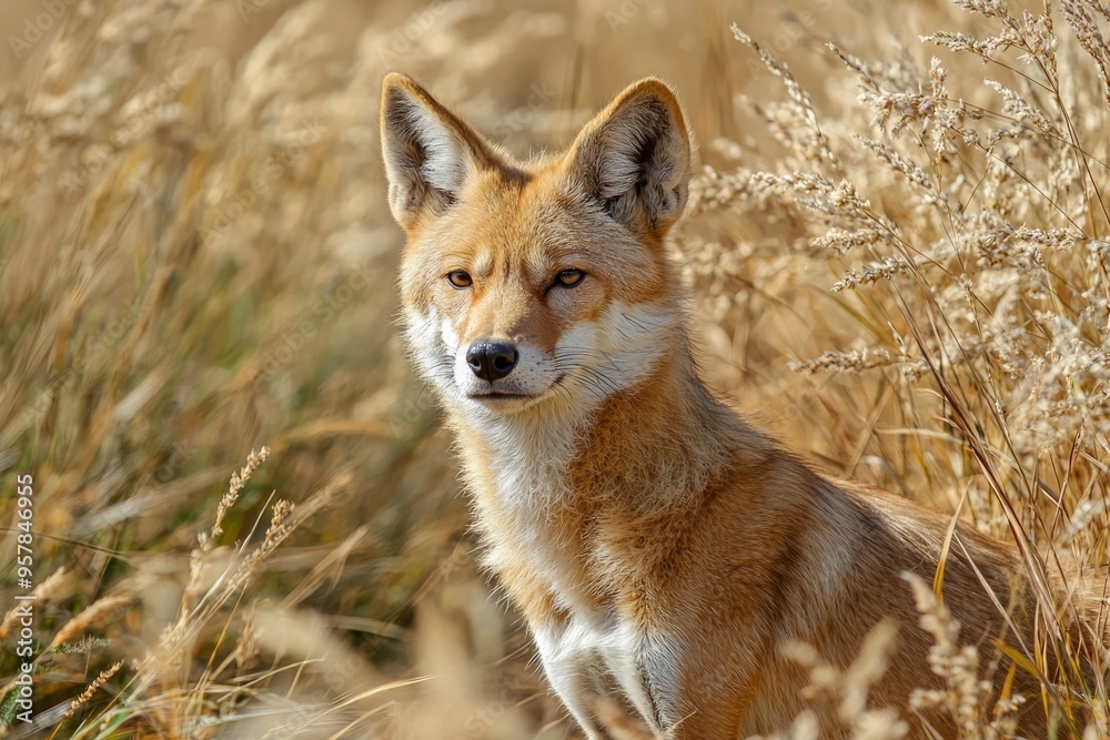 A Coyote Looking Directly at the Camera in Tall Grass A Coyote Looking Directly at the Camera in Tall Grass