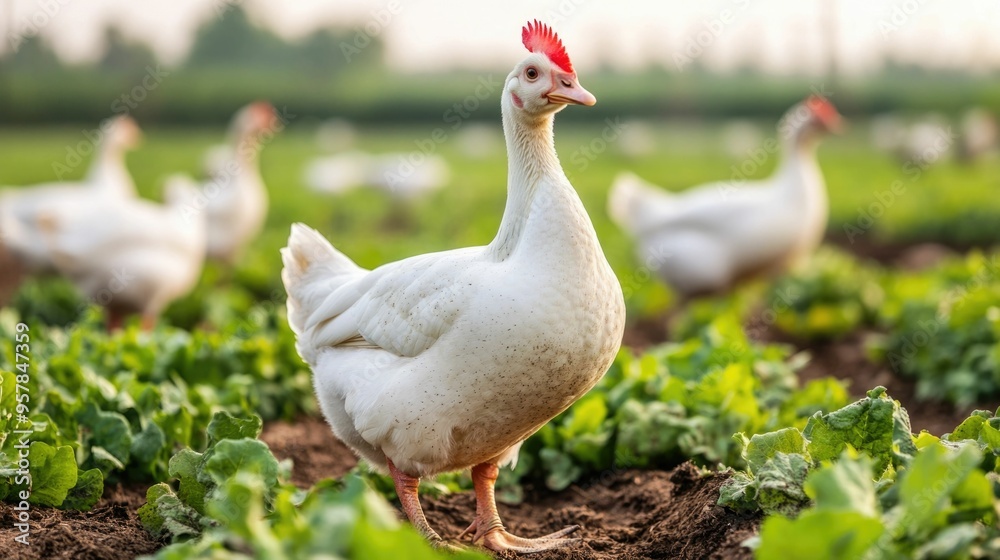 Serene image of an organic poultry farm with ducks swimming peacefully in a pond showcasing the beauty and sustainability of multi species farming practices in a lush rural landscape Serene image of an organic poultry farm with ducks swimming peacefully in a pond showcasing the beauty and sustainability of multi species farming practices in a lush rural landscape