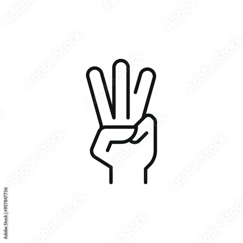 Three Fingers Raised Hand icon. Simple hand gesture showing three fingers for social media, app, and web design. Vector illustration