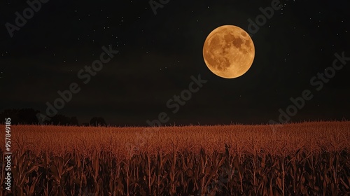 Full Moon Over a Cornfield at Night photo