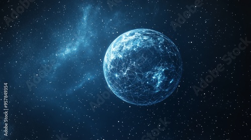 Fototapeta Naklejka Na Ścianę i Meble -  Abstract image of a Planet in Space in the form of a starry sky or space, consisting of points, lines, and shapes in the form of planets, stars and the universe. Vector business