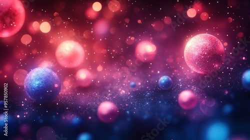 A colorful galaxy of glittery balls with a blue background