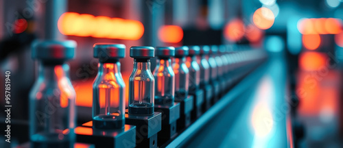 Glass Vials on Conveyor Belt in Factory