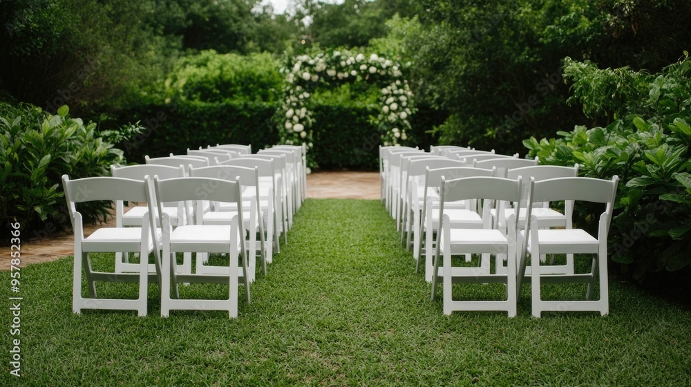 Stunning outdoor wedding ceremony taking place in a beautiful nature inspired garden setting with floral arch lush greenery and deep depth of field creating a romantic Stunning outdoor wedding ceremony taking place in a beautiful nature inspired garden setting with floral arch lush greenery and deep depth of field creating a romantic