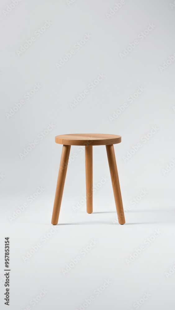 Wooden Stool with Three Legs on a White Background Wooden Stool with Three Legs on a White Background