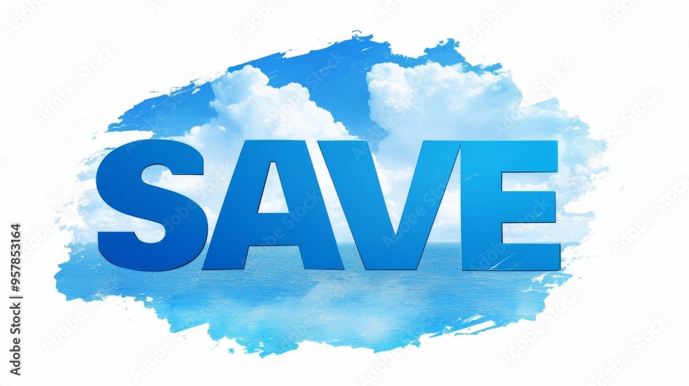 Fototapeta premium Blue 'SAVE' Icon on sky and cloud Background for Digital Interface