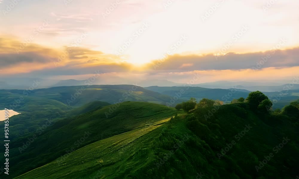 Golden Hour Over Rolling Hills and Lush Forests Golden Hour Over Rolling Hills and Lush Forests