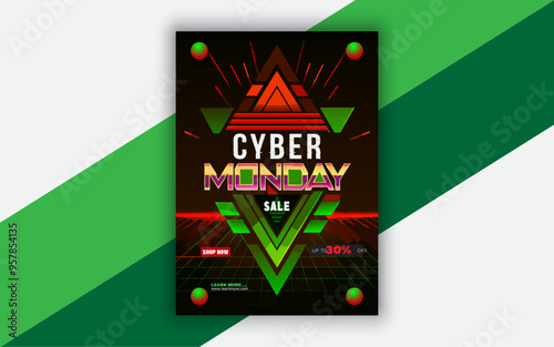 Cyber Monday banner in fashionable neon style, luminous signboard, nightly advertising of sales rebates of cyber Monday offer
