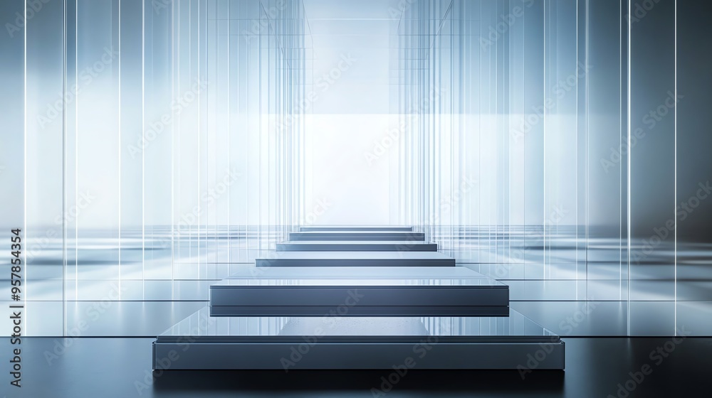 Glass Panels and Reflective Steps in a Modern Interior Glass Panels and Reflective Steps in a Modern Interior