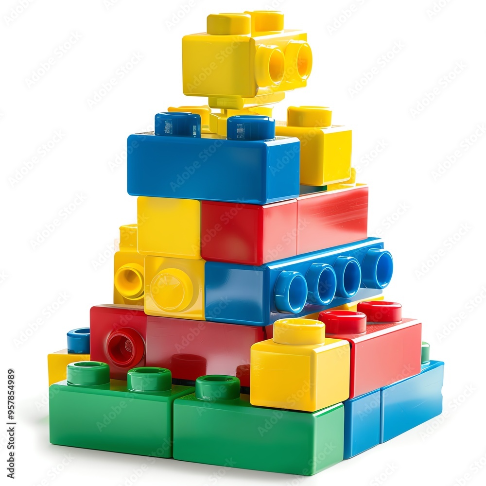 a building blocks set, construction toy, digital art, primary colors, isolated on white background a building blocks set, construction toy, digital art, primary colors, isolated on white background