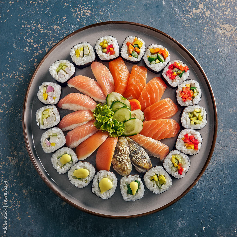 Vibrant Sushi Assortment with Whimsical Faces Vibrant Sushi Assortment with Whimsical Faces