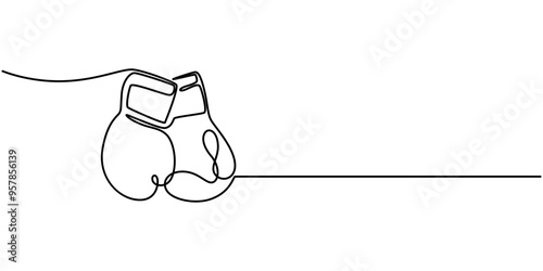 Boxing glove in one continuous single line art drawing style isolated on white background, Boxing gloves line.one line continuous draw, Continuous one line drawing of Boxing gloves.