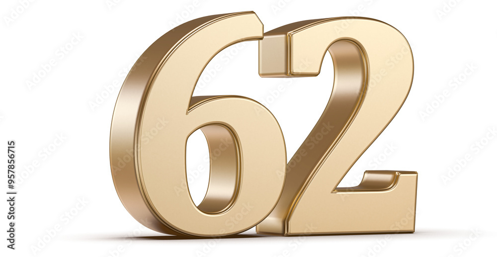 Gold 3D Number 62