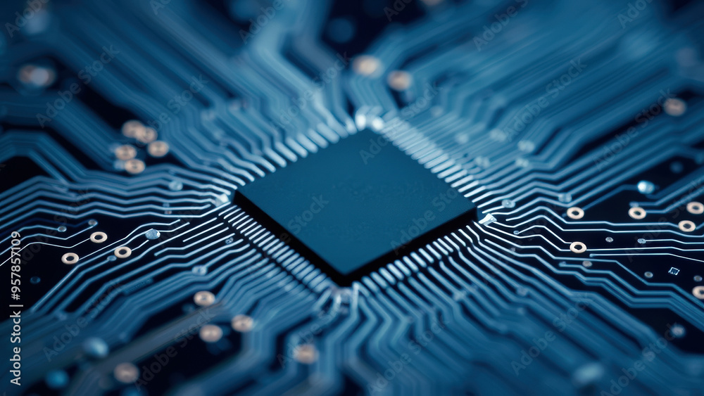 Closeup of a CPU GPU NPU on a Circuit Board Closeup of a CPU GPU NPU on a Circuit Board