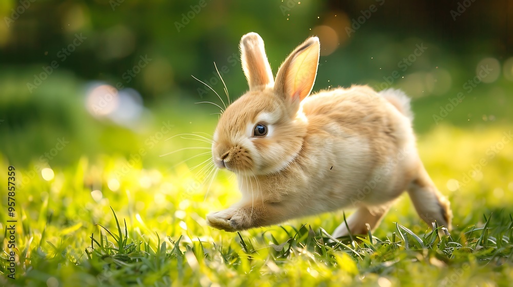 Adorable bunny running across the grass outside Adorable bunny running across the grass outside