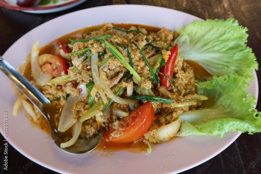 Stir-fried crab with curry powder, Asian food Stir-fried crab with curry powder, Asian food