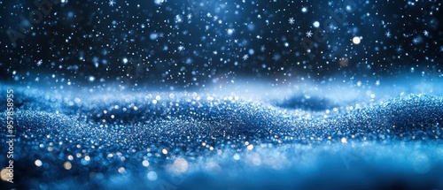 The night sky filled with shimmering snowflakes, each one casting a glittering effect.