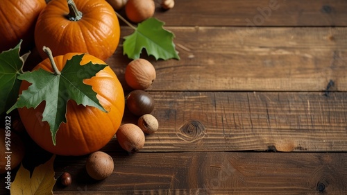 Rustic Autumn Thanksgiving Flat Lay with Copy Space