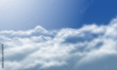 Vector of realistic white cloud on blue sky background illustration.