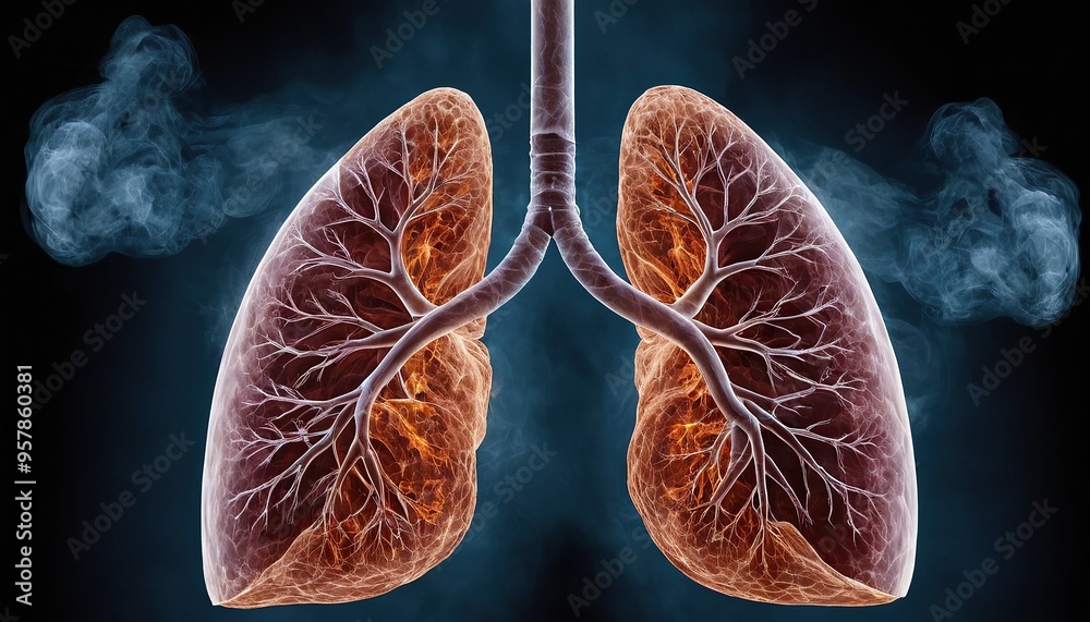 Human lungs in smoke on a dark background concept of harm from smoking and ecology 5 Human lungs in smoke on a dark background concept of harm from smoking and ecology 5