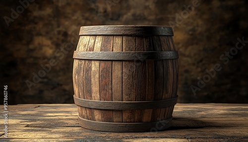 A Wooden Barrel Rests Upon a Rustic Wooden Table