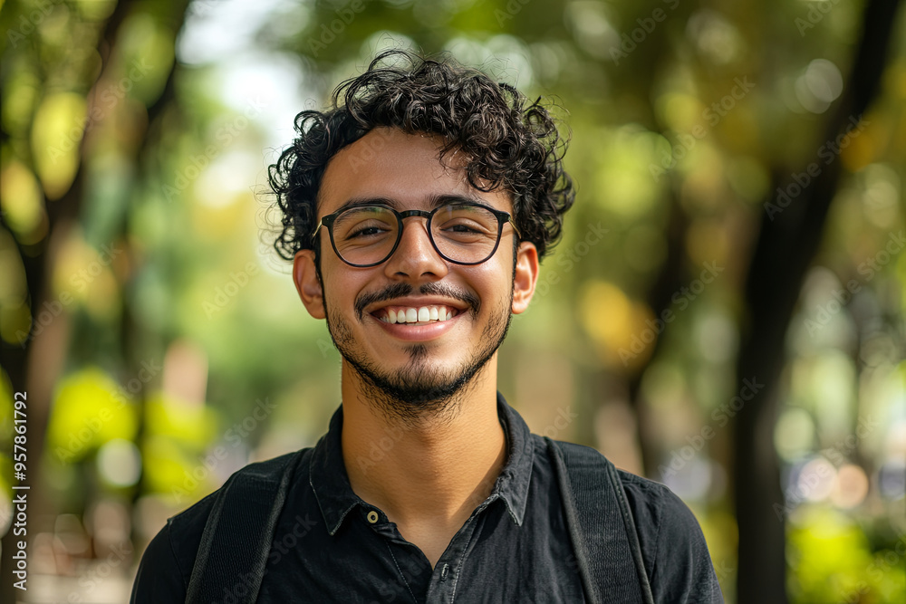 Young Hispanic architect smiling confidently in a park Young Hispanic architect smiling confidently in a park