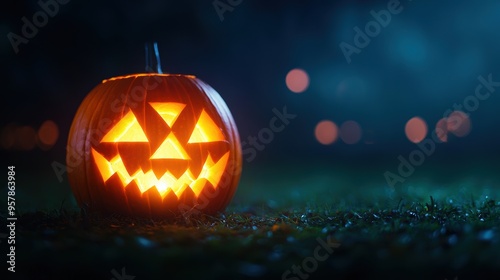 Wallpaper Mural Illuminated Geometric Pumpkins: Modern Art Style for Contemporary Halloween Decor with Copy Space and Selective Focus Torontodigital.ca