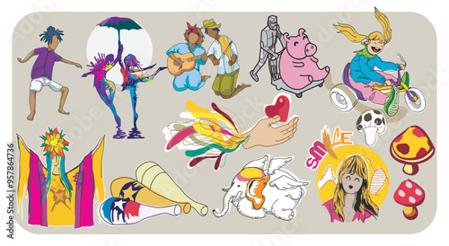 Various cartoon character with different style and pose