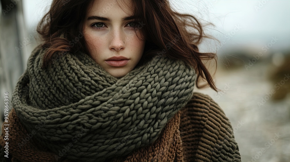 Cozy Olive Green Chunky Knit Infinity Scarf - Perfect for Stylish Winter Wear or as a Warm Wall Art Poster in Any Sporty Interior Cozy Olive Green Chunky Knit Infinity Scarf - Perfect for Stylish Winter Wear or as a Warm Wall Art Poster in Any Sporty Interior
