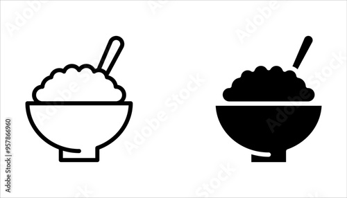 Fried Rice vector icon set collection. Fried Rice Outline flat Icon on white background