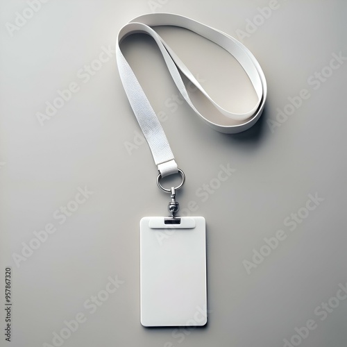 Blank white ID card holder with lanyard. perfect for adding your own design or logo. photo