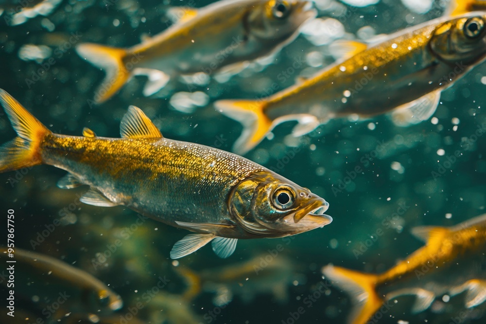 A Close-Up of a Fish Swimming in a Murky Green Water A Close-Up of a Fish Swimming in a Murky Green Water