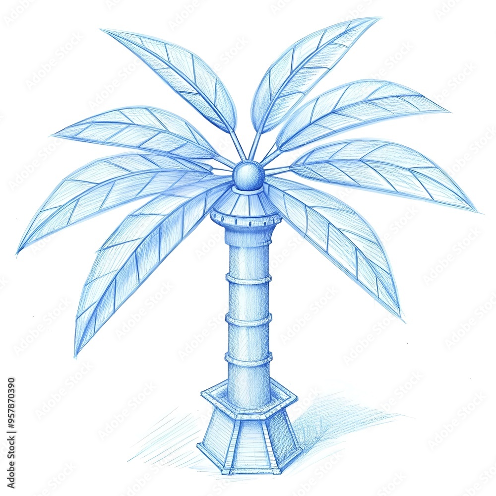A stylized 3D illustration of a blue Chinese windmill palm. rendered in pencil. A stylized 3D illustration of a blue Chinese windmill palm. rendered in pencil.