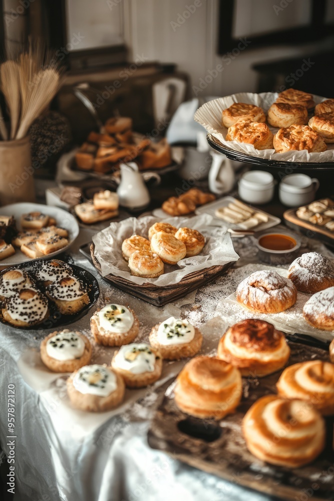 A home-based bakery where the baker is experimenting with new recipes. Ingredients are scattered as they test a new, Generative AI A home-based bakery where the baker is experimenting with new recipes. Ingredients are scattered as they test a new, Generative AI