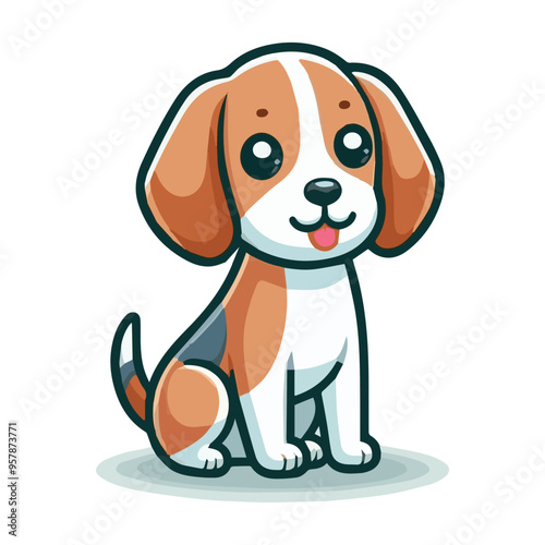 Cute Beagle Dog Sitting Cartoon Vector Icon photo