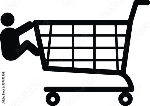 No children on the shopping cart icon. Warning shopping cart sign. No child on the cart forbidden danger dangeraous symbol. flat style.