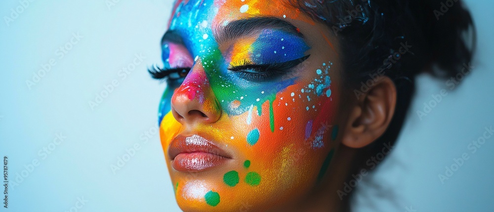 Gorgeous girl sporting body and face art space makeup Gorgeous girl sporting body and face art space makeup