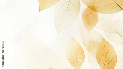 golden yellow leaves with light white gradient simple minimalist background 