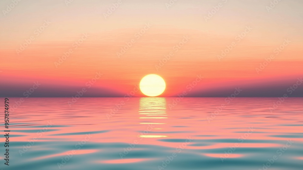 A Beautiful Sunset a Peaceful Mood Across the Ocean, Golden Serenity A Beautiful Sunset a Peaceful Mood Across the Ocean, Golden Serenity