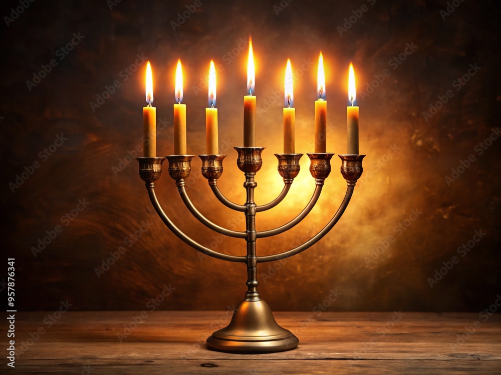 a photo image of a menorah with four lighted candles and one blank space holding a fifth candle about to be lit a photo image of a menorah with four lighted candles and one blank space holding a fifth candle about to be lit