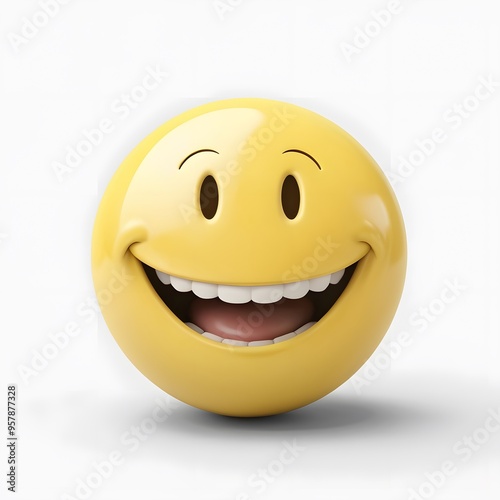 3d yellow happy smiley face isolated.